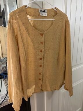 FLAX 100% Linen Button Front Top Size 2G/2X Generous Fit Made in Lithuania